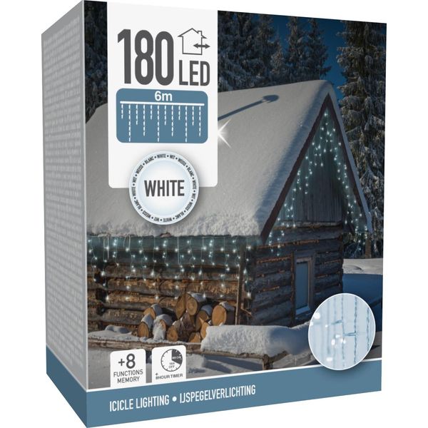 Ghiacciolo Led Bianco Freddo, 180 Led, Cavo Trasparente, Interno/Esterno, 9 M-image