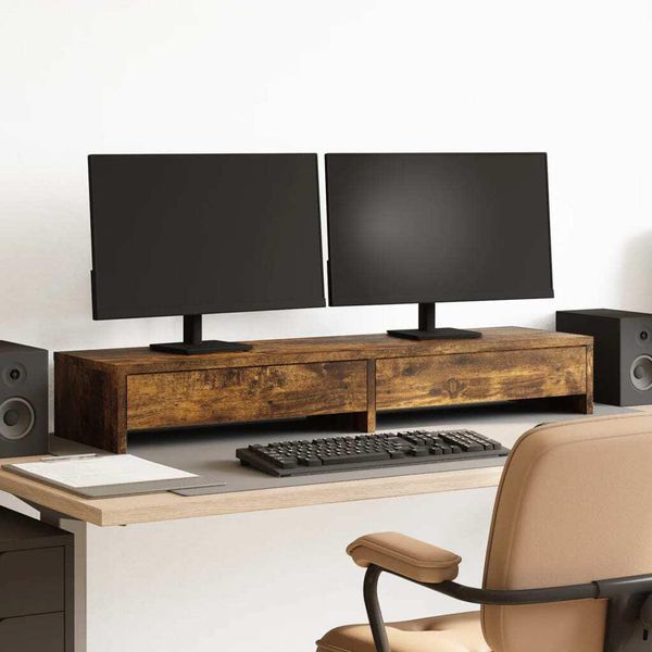 Vidaxl Supporto Per Monitor Con Cassetti In Rovere Fumé 100X27X15 Cm-image