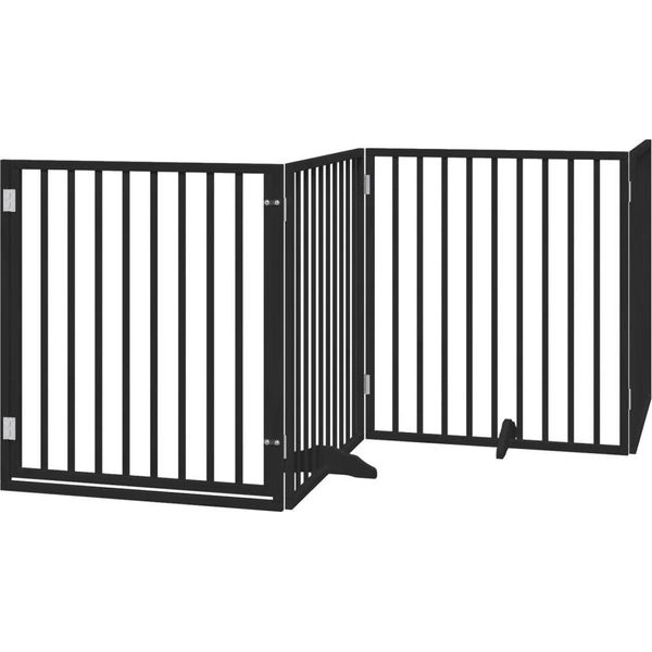 Vidaxl Cancelletto Per Cani 4 Pezzi Con Porta Pieghevole Nero 320 Cm In Legno Di Pioppo-image