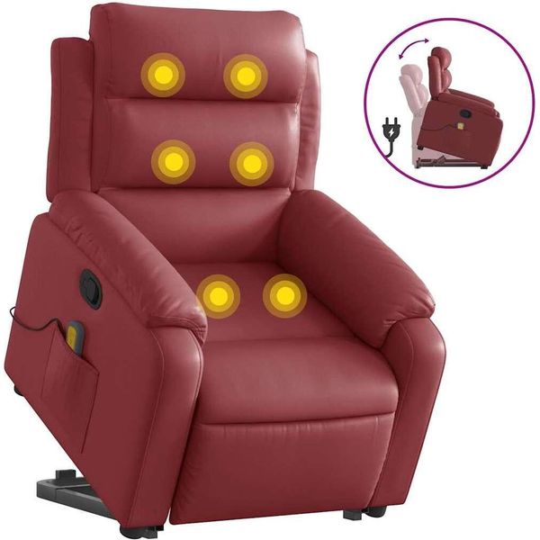 Vidaxl Poltrona Per Massaggi Con Ausilio Per L'assistenza In Piedi In Pelle Finta Rosso Vino-image