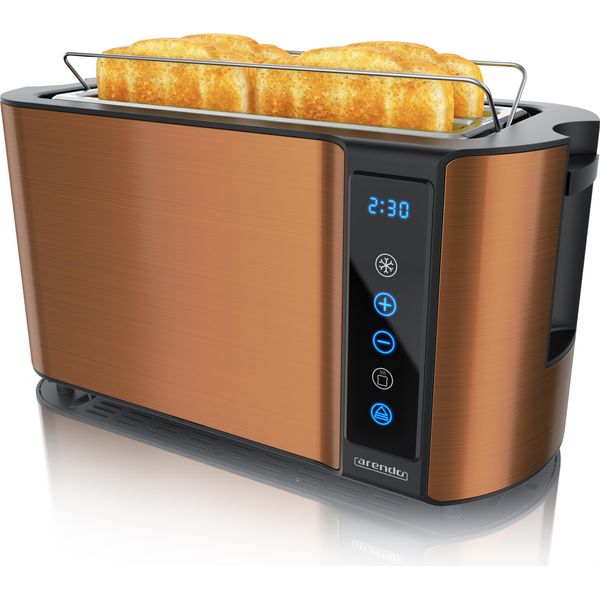 Tostapane Arendo 4 Fette, Fessura Lunga, Acciaio Inox, 1500W, Funzionamento A Sfioramento, Display Con Indicatore Del Tempo Residuo, Portapane, Funzione Di Scongelamento, Alloggiamento Termoisolante, Rame-image