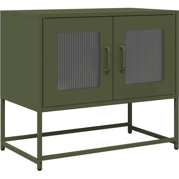 Vidaxl Mobile Tv Verde Oliva 68X39X60,5 Cm Acciaio Laminato A Freddo-image