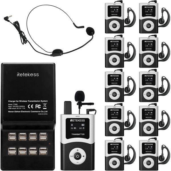 Retekess T130U Sistema Per Guide Turistiche, Microfono E Altoparlante Per Guide Turistiche, 200 M, Trasmettitore Con Bluetooth, Funzionamento Con Un Solo Tasto, Per Musei Agenzie Di Viaggio-image