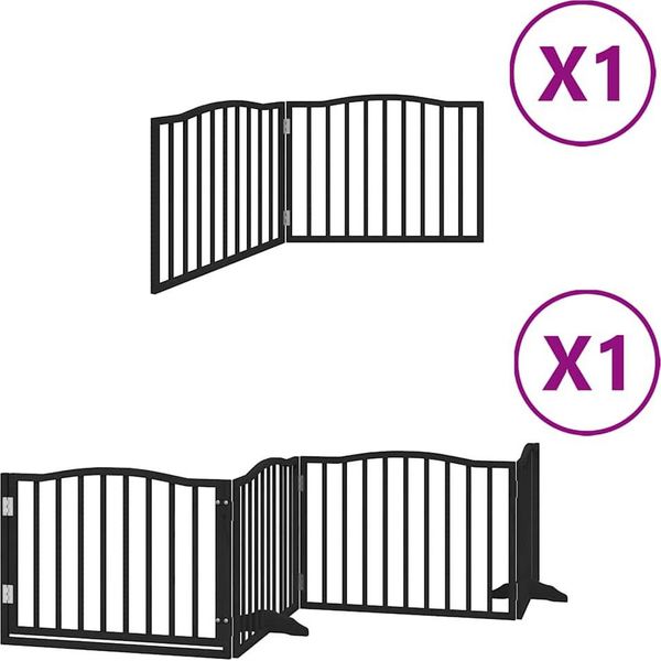 Vidaxl Cancelletto Per Cani 6 Pezzi Con Porta Pieghevole Nero 480 Cm In Legno Di Pioppo-image