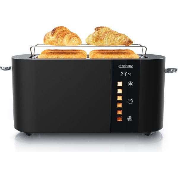 Tostapane Arendo 4 Fette, Tostapane A Fessura Lunga, Fessura Lunga, Acciaio Inox, 1500W, Display Con Indicatore Del Tempo Residuo, Piano Per Il Pane, Funzione Di Scongelamento, Alloggiamento Termoisolante, Display Touch, Nero-image