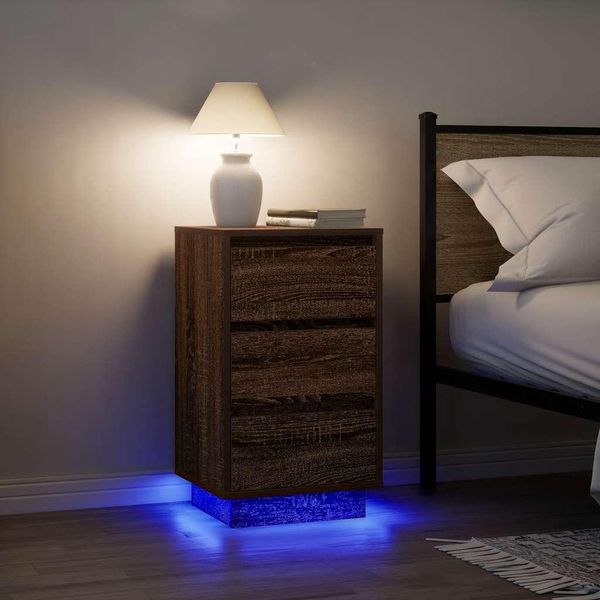 Maison Exclusive - Comodino Con Luci Led Effetto Rovere Marrone 38X34X65 Cm-image