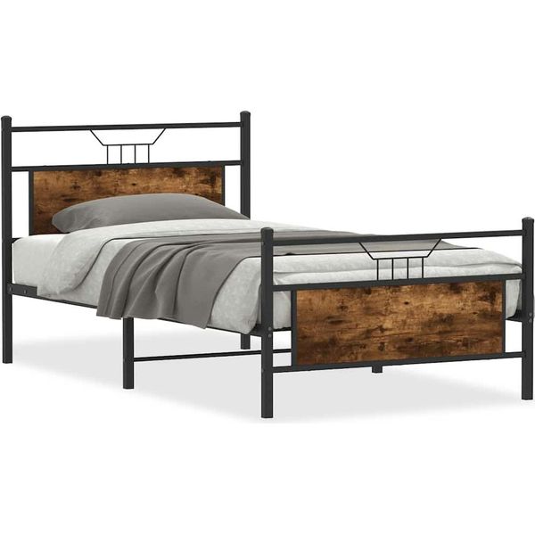 Vidaxl Struttura Letto Senza Materasso In Rovere Fumé 107X203 Cm Materiale A Base Di Legno-image