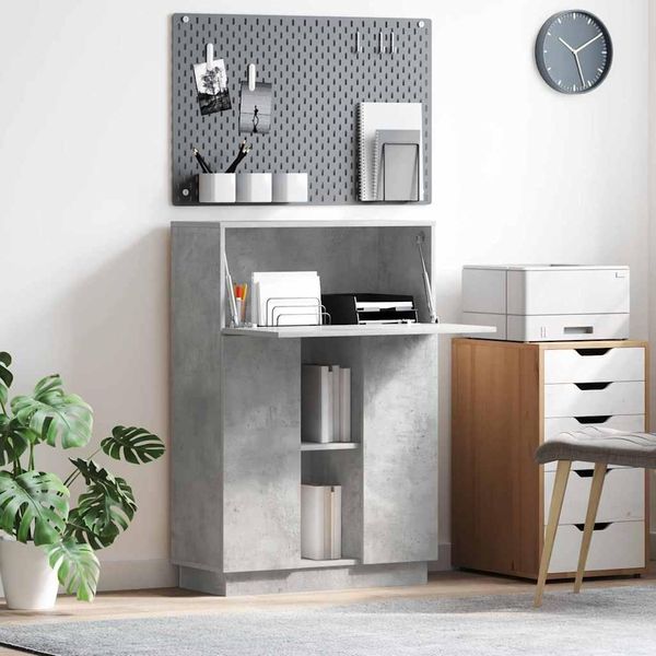 Maison Exclusive - Scrivania In Cemento Grigio 71,5 X 31,5 X 106,5 Cm Materiale Ligneo-image