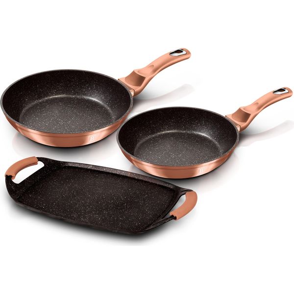 Set Di Padelle Berlinger Haus Rose Gold 22 - 26 Cm, Piastra Grill, Rivestimento Antiaderente In Alluminio A Induzione Oro Rosa-image