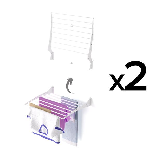 2X Foxydry Fold - Stendibiancheria Pieghevole A Parete Per Bagno, Balcone O Terrazza-image
