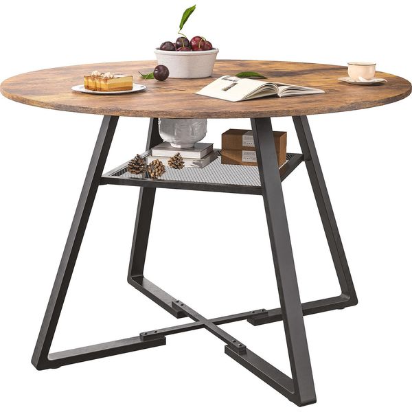 Proximax Tavolo Da Pranzo Rotondo Per 4-6 Persone, Ø120 Tavolo Da Cucina In Stile Industriale Con Gambe In Acciaio, Per Sala Da Pranzo, Cucina, Ufficio, Rovere-image