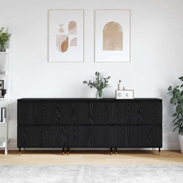 Credenza Vetrina Semplice 3 Pezzi Look Rovere Nero 180 X 35 X 70 Cm - Cassettiere DE3499902 3Paralleli-image
