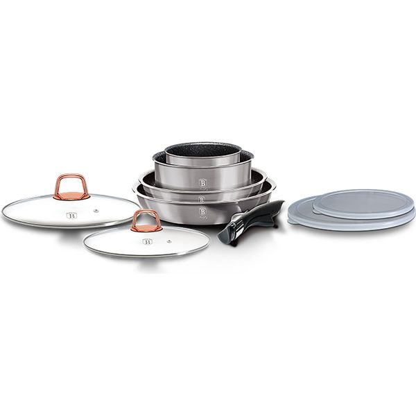 Berlinger Haus Moonlight Set Di Pentole 9 Pezzi A Induzione Con Manici Rimovibili, Padelle Antiaderenti Grigio-image