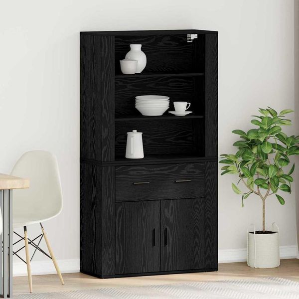 Vidaxl Credenza In Rovere Nero 80 X 33 X 150 Cm Materiale A Base Di Legno-image