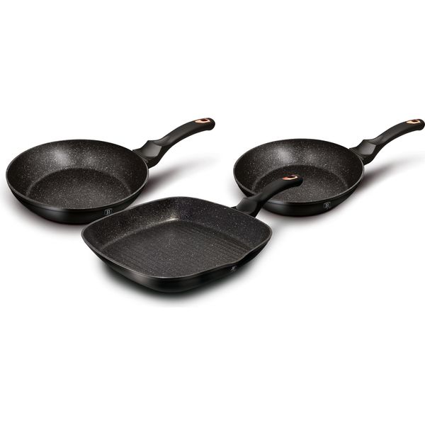 Berlinger Haus Black Rose Set Padella + Padella Grill 20-24-28Cm Induzione Alluminio Rivestimento Antiaderente Nero-image
