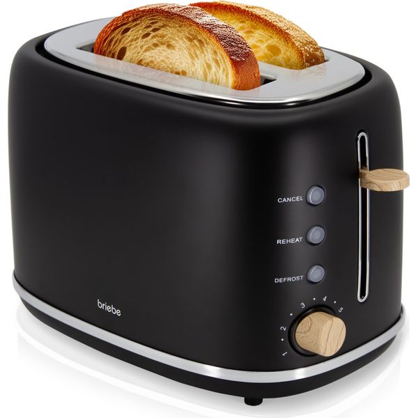 Briebe TA1166BLK Tostapane Nordico 2 Fette Larghe Con Portapane, 6 Livelli Di Tostatura Nero-image