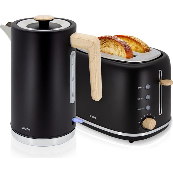 Briebe SKT1167BLK Set Nordico Tostapane 2 Fette A Fessura Larga + Bollitore 1,7L Elettrico Nero-image