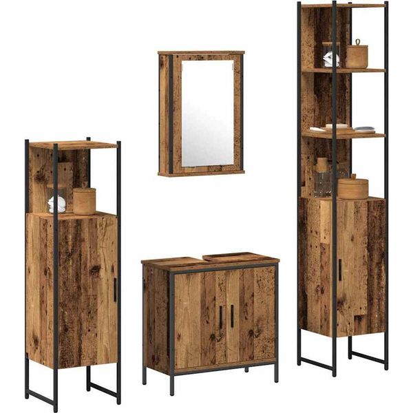 Vidaxl Set Di Mobili Da Bagno Con Ripiano Con Porta 4 Pezzi Materiale A Base Di Legno Marrone-image