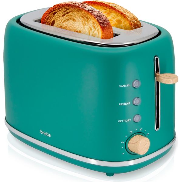Briebe TA1166GRE Tostapane Nordico 2 Fette Larghe Con Portapane, 6 Livelli Di Tostatura Verde-image