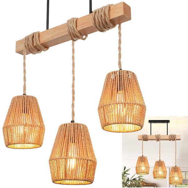Lampada A Sospensione Tavolo Da Pranzo Rattan Lampada A Sospensione Sala Da Pranzo Lampada Appesa Legno Vintage Tavolo Da Pranzo Lampada Appesa Per Isole Cucina Sala Da Pranzo Soggiorno-image