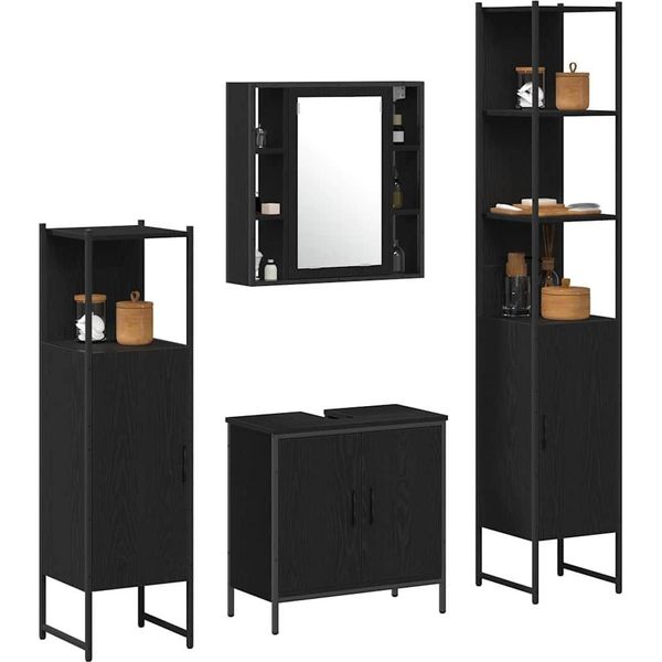 Vidaxl Set Di Mobili Da Bagno Con Ripiano 4 Pezzi In Legno Nero-image