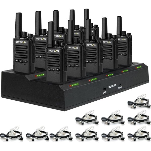 Radio Per Adulti Retevis RT668B, Walkie Talkie Ricaricabile Con Cuffie, Con Caricatore A 10 Vie, Allarme Di Emergenza, Per Scuola, Ristorante-image