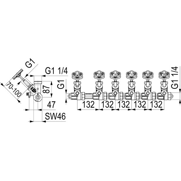 Js Atv-Verteiler, Steig.Spindel 6-Fach,Dn25,Eing. 1",Ob.A. 1 1/4"""-image