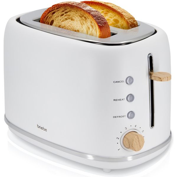 Briebe TA1166WHT Tostapane Nordico 2 Fette Larghe Con Portapane, 6 Livelli Di Tostatura Bianco-image