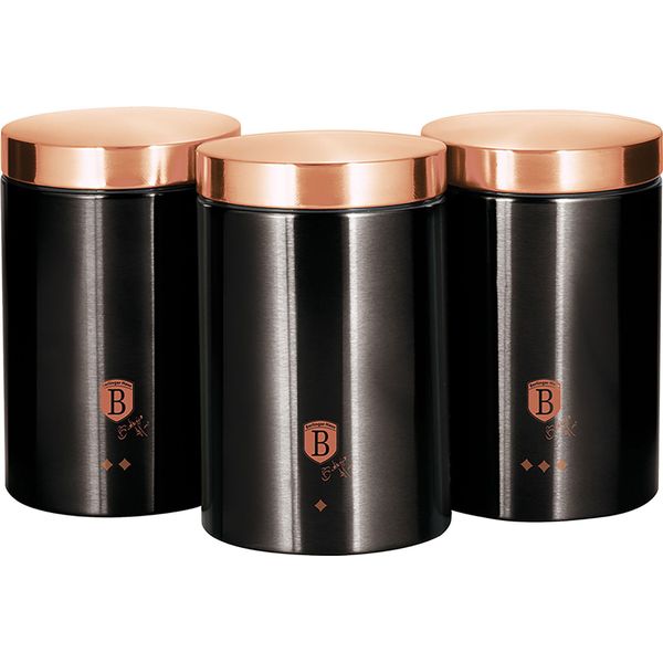 Berlinger Haus Black Rose Set Di 3 Barattoli Da Cucina In Robusto Acciaio Inox, Ø11 X 17,8 Cm Design Moderno Nero / Oro Rosa-image