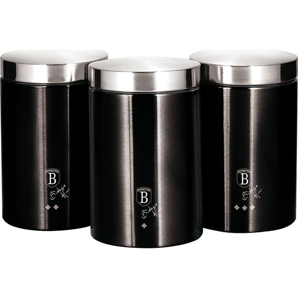 Berlinger Haus Black Silver Set Di 3 Barattoli Da Cucina In Robusto Acciaio Inox, Ø11 X 17,8 Cm Design Moderno Nero / Acciaio Inox-image