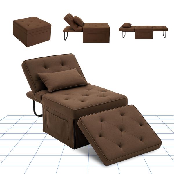 Flexispot 4-In-1 Divano Letto Pieghevole Divano Singolo Con Sgabello Pieghevole, Cuscino E Schienale Regolabile In 6 Direzioni, Divano Letto Per Camere Degli Ospiti Khaki-image