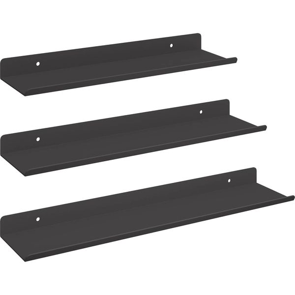 Vidaxl Scaffale A Muro Con Ripiano Montaggio A Parete 3 Pezzi Nero 80 X 9 X 2,5 Cm-image