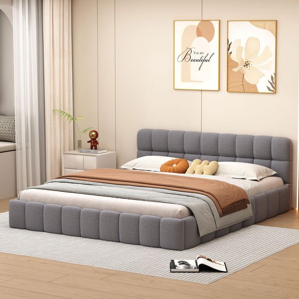 Letto Imbottito Proximax 160X200 Cm - Letto Matrimoniale Con Rete A Doghe, Testata E Sponde Imbottite, Lino, Grigio-image