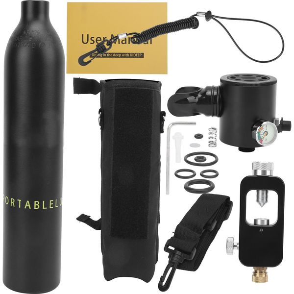 Dideep 0,5L Bombola Di Ossigeno Subacqueo Ventilazione Per Le Immersioni Set Con Adattatore (Bombola Nera Borsa Di Stoccaggio Nero)-image