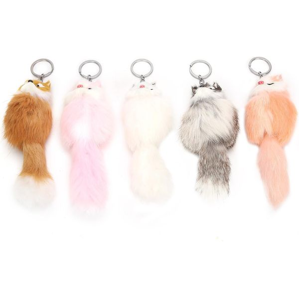 5Pcs Handicraft Fluffy Animal Keychain Portable Cute Key Ring Car Car Bag Pendant Decoration-image