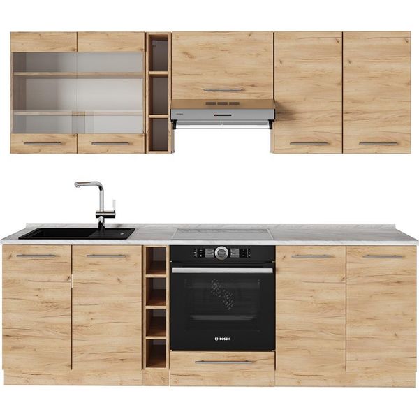 Vicco Cucina Componibile Fame-Line, 235 Cm , Pl Marmo, Quercia Dorata/Quercia Dorata-image