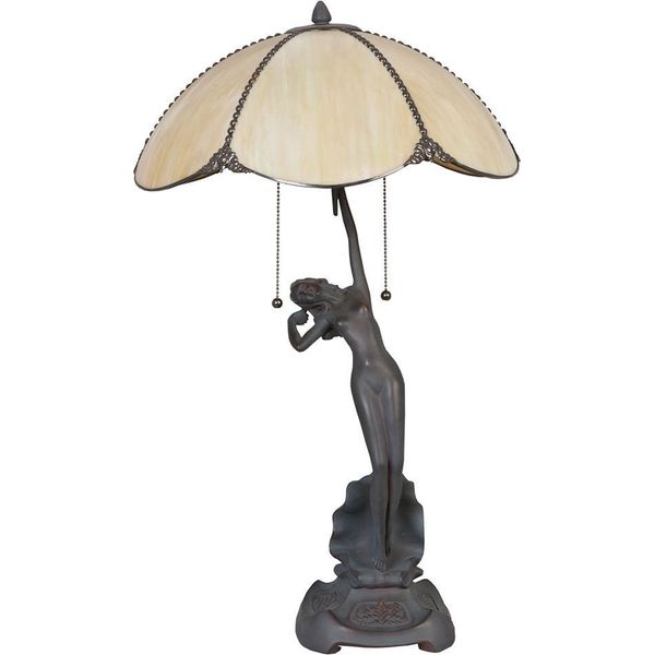 Clayre & Eef Lampada Da Tavolo Tiffany Ø 41X70 Cm Vetro Beige Marrone-image