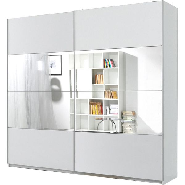 Armadio Ad Ante Scorrevoli Bilbao 221Cm Bianco Specchio 2 Ante-image