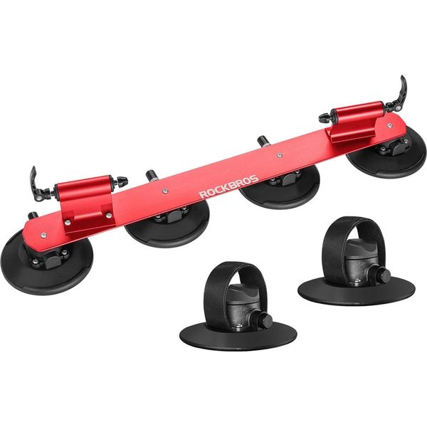 Rockbros Portabiciclette Con Ventose, Portabiciclette Da Tetto, Per 2 Biciclette, Rosso-image