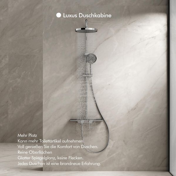 Sistema Doccia Homelody Cromato, Set Doccia Per Bagno, Doccia Completa Con Ripiano Portaoggetti, Set Doccia In Acciaio Inox, Set Doccia Con Ampia-image