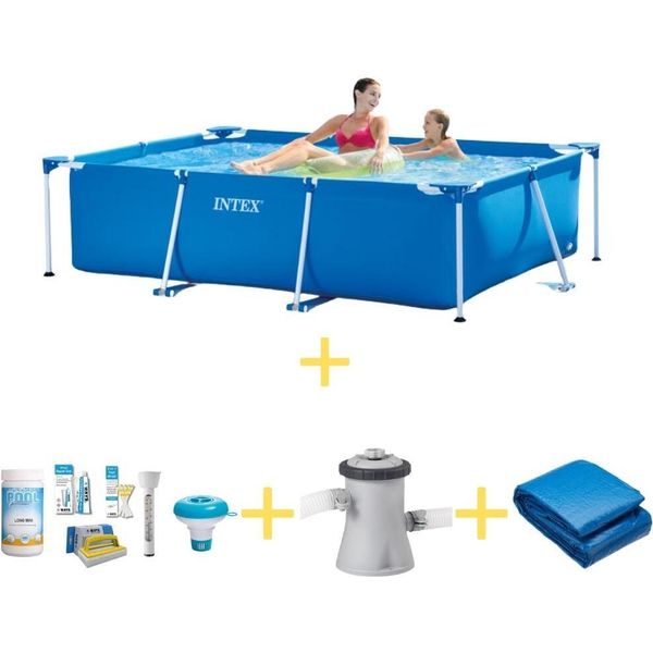 Piscina Intex Frame - 220 X 150 X 60 - Include Il Pacchetto Di Manutenzione Ways, La Pompa Di Filtraggio E Il Telo Di Fondo-image