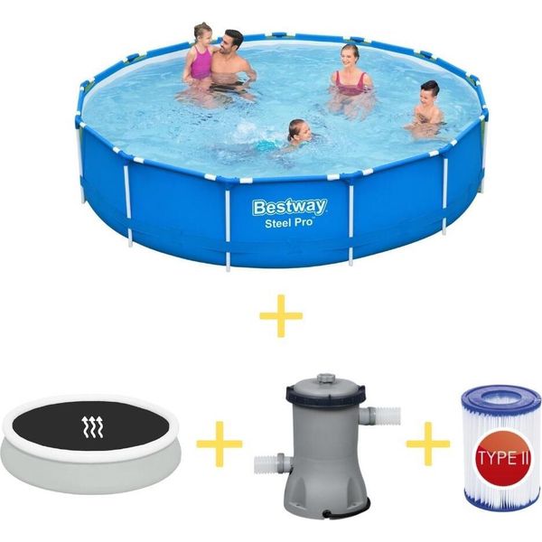 Piscina Bestway - Steel Pro - 396 X 84 Cm - Inclusa Vela Solare, Pompa Filtro E Filtro-image