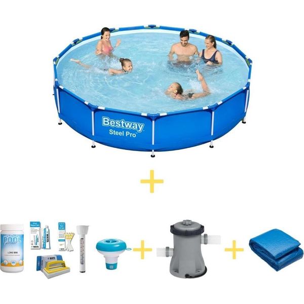 Bestway Pool - Steel Pro - 366 X 76 Cm - Include Pacchetto Di Manutenzione Ways, Pompa Filtro E Telo Di Fondo-image