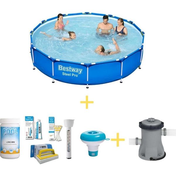 Bestway Pool - Steel Pro - 366 X 76 Cm - Incluso Pacchetto Di Manutenzione Ways E Pompa Filtro-image