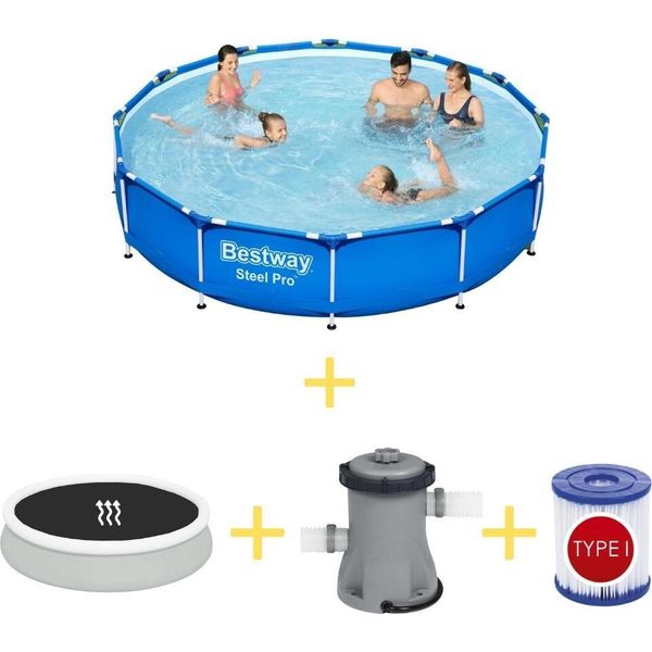 Piscina Bestway - Steel Pro - 366 X 76 Cm - Inclusa Vela Solare, Pompa Filtro E Filtro-image