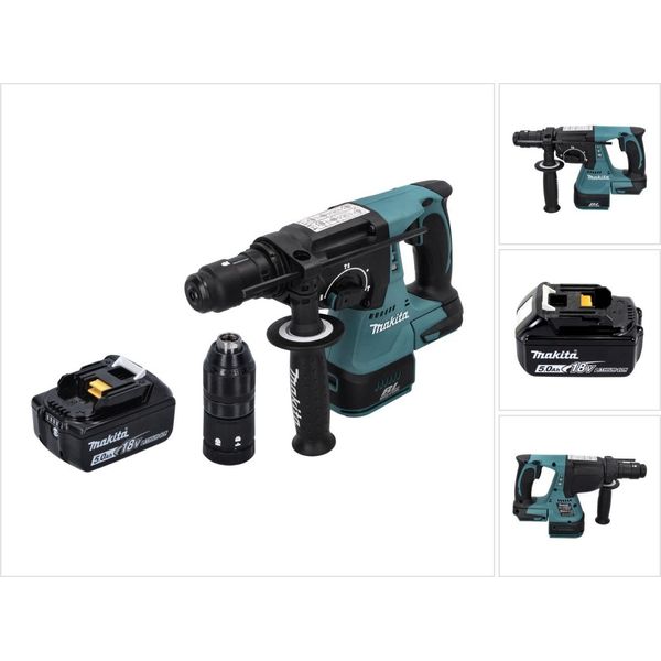 Makita Dhr 243 T1 Trapano A Percussione A Batteria 18 V Sds Plus Brushless + 1X Batteria Ricaricabile 5,0 Ah - Senza Caricabatteria-image