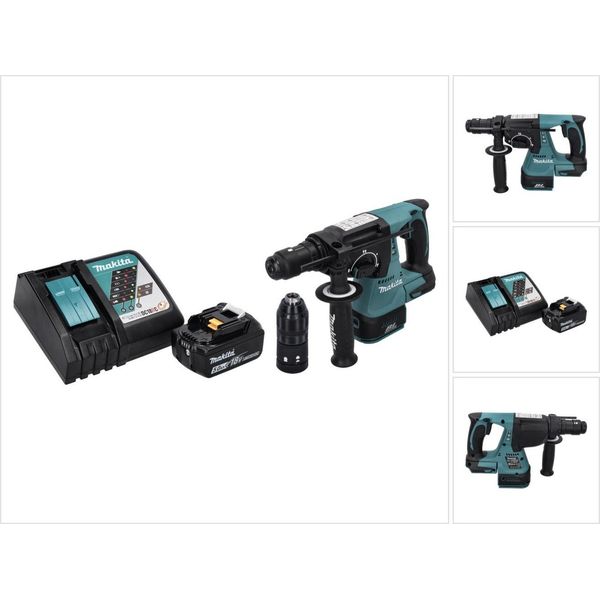 Trapano A Percussione A Batteria Makita Dhr 243 RT1 18 V Sds Plus Brushless + 1X Batteria Ricaricabile 5,0 Ah + Caricabatterie-image