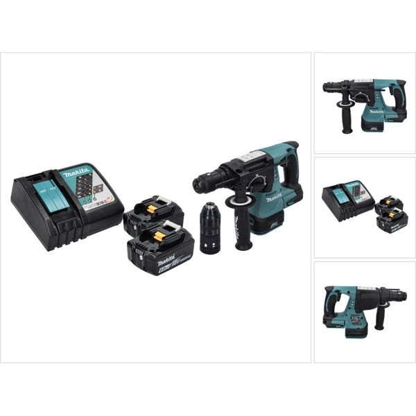 Trapano A Percussione A Batteria Makita Dhr 243 Rg 18 V Sds Plus Brushless + 2X Batteria Ricaricabile 6,0 Ah + Caricabatterie-image