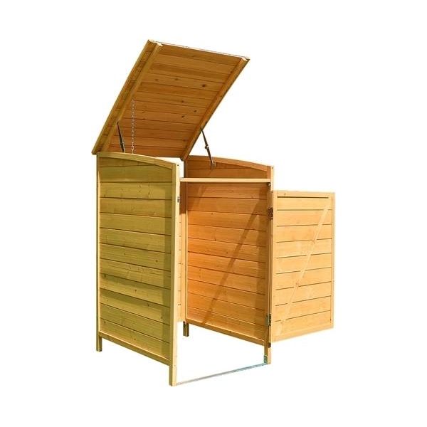 Box Per Bidoni Della Spazzatura In Legno 73X85X127 Cm Per Bidoni Da 240 L, Coperchio Con Molla A Gas, Resistente Alle Intemperie-image