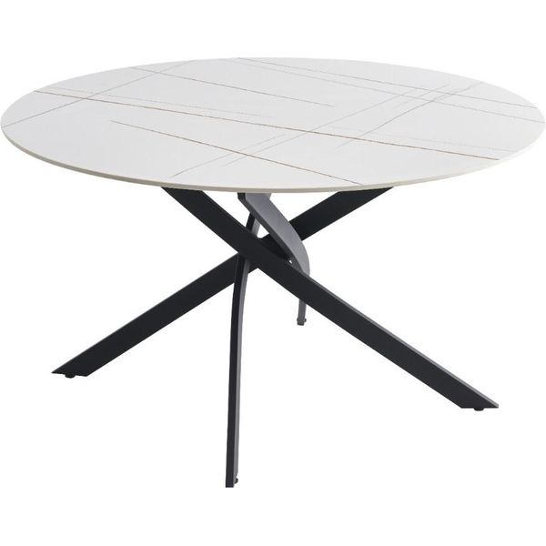 Tavolo Da Pranzo Casadolce Taxana, Bianco Con Venature Oro, Motivo Marmo, 133X76 Cm, Pietra Sinterizzata, Gambe In Metallo-image